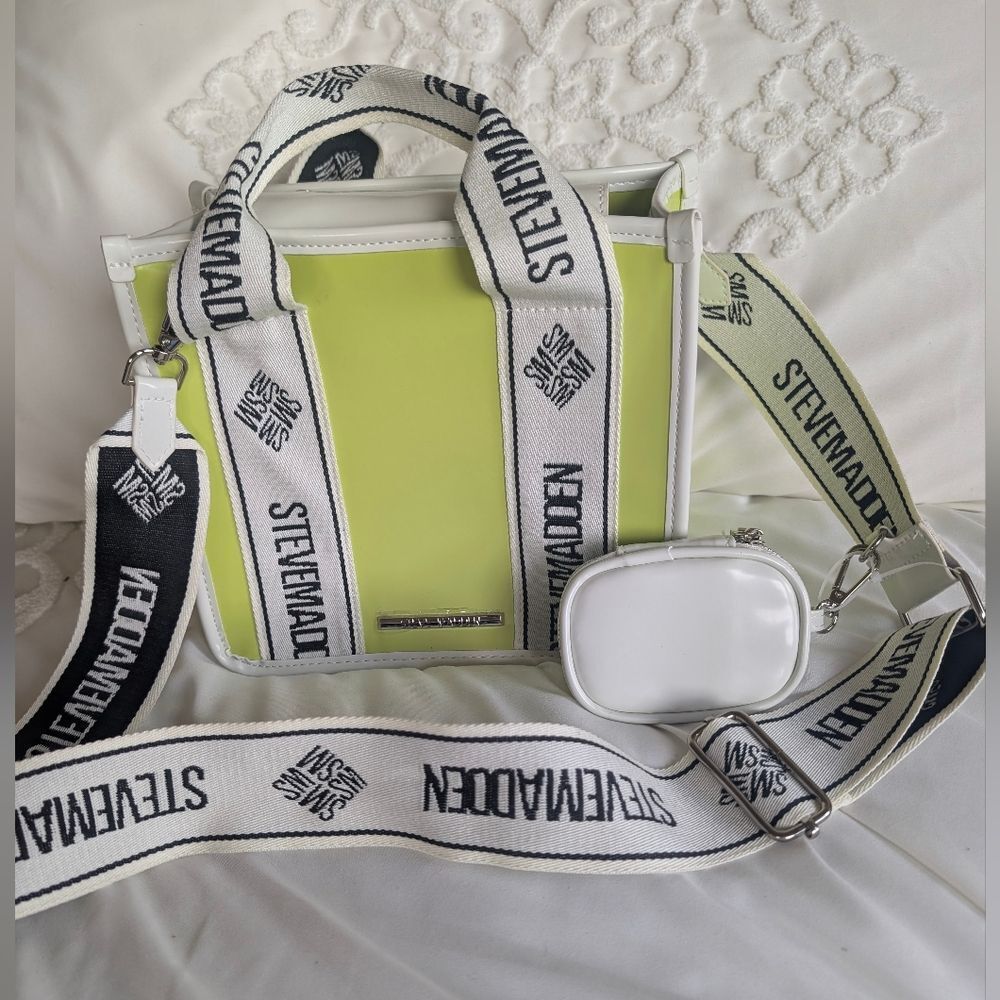 Steve Madden Lime Faux Patent Bwebber Bag W Airpod Case Satchel/ Crossbody NEW